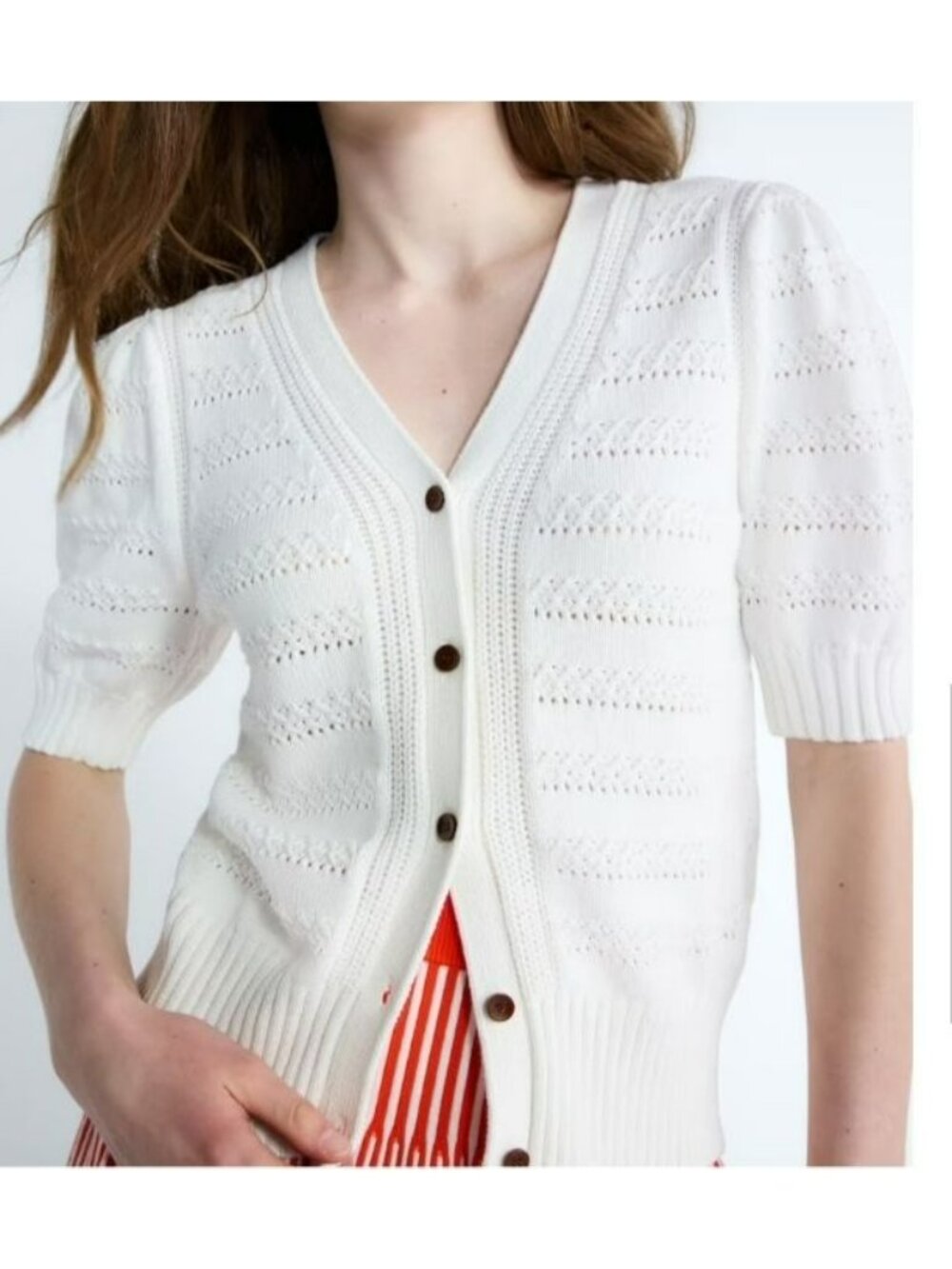 NWT Free Assembly Womens White 100% Cotton Cardigan Sweater XL Button Front